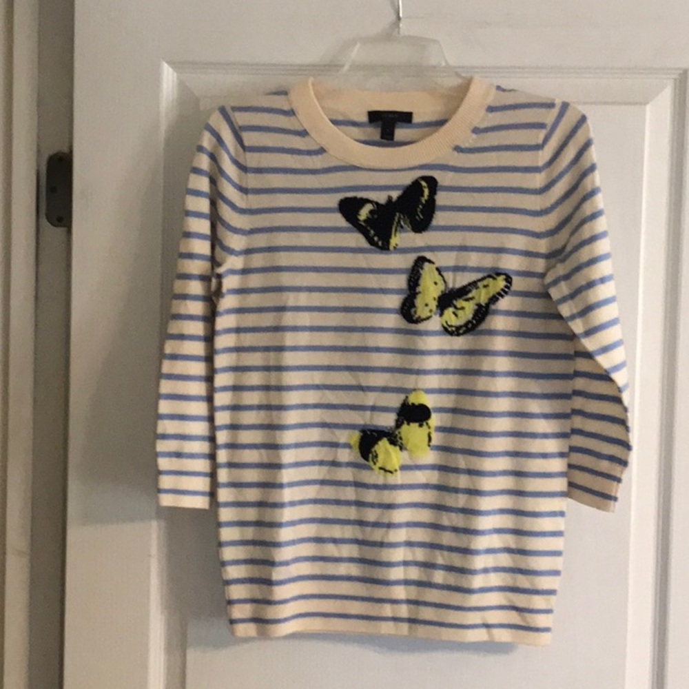 J. Crew Striped Sweater with Butterfly Design